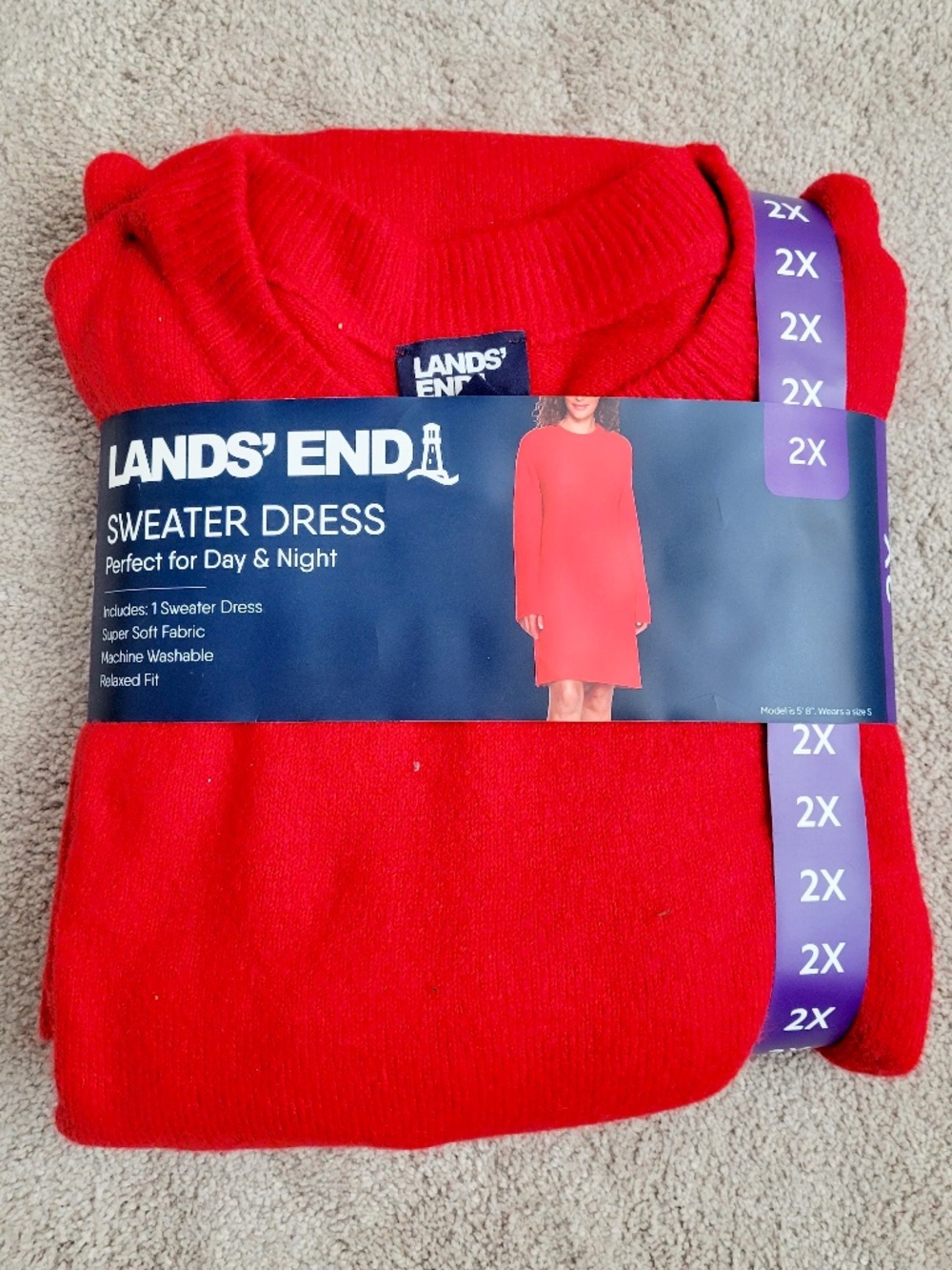 LANDS’ END Women's Long Sleeve Sweater Dress Size 2X Red